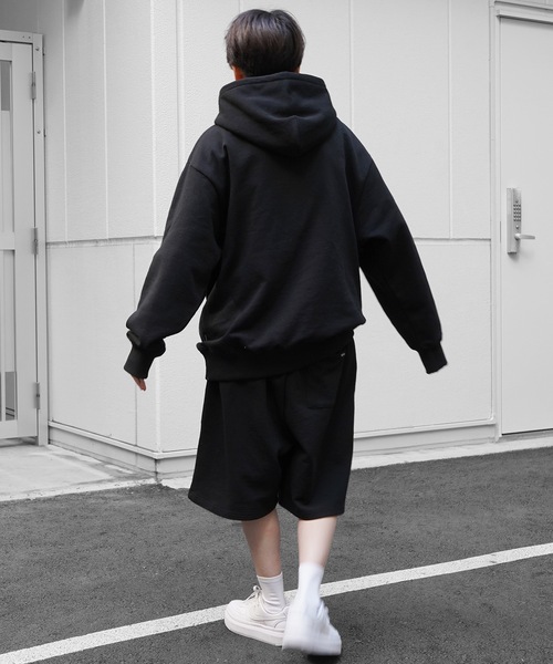 96thes】韓国ストリート ワンポイントロゴ刺繍 スウェット ハーフ