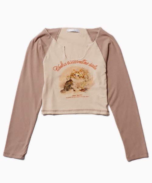 ROOPTOKYO（ループトウキョウ）の「▲CAT RAGLAN SLEEVE LONG T-shirt / キャットラグランスリーブT（Tシャツ/カットソー・レディース・ピンク/ブラック/ライトブラウン・S/M/L）」の3枚目の写真