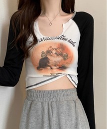 ▲CAT RAGLAN SLEEVE LONG T-shirt / キャットラグランスリーブT