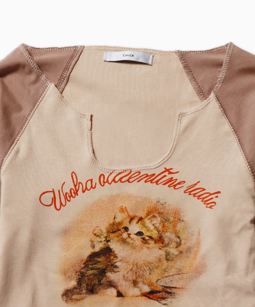 ROOPTOKYO（ループトウキョウ）の「▲CAT RAGLAN SLEEVE LONG T-shirt / キャットラグランスリーブT（Tシャツ/カットソー・レディース・ピンク/ブラック/ライトブラウン・S/M/L）」の4枚目の写真