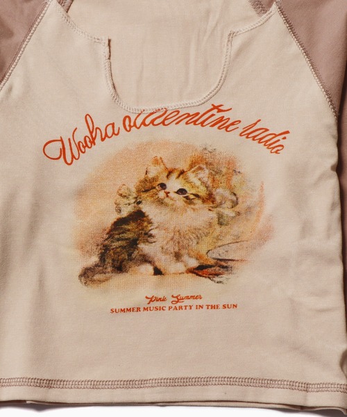 ROOPTOKYO（ループトウキョウ）の「▲CAT RAGLAN SLEEVE LONG T-shirt / キャットラグランスリーブT（Tシャツ/カットソー・レディース・ピンク/ブラック/ライトブラウン・S/M/L）」の5枚目の写真