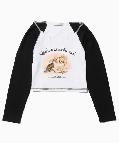 ROOPTOKYO（ループトウキョウ）の「▲CAT RAGLAN SLEEVE LONG T-shirt / キャットラグランスリーブT（Tシャツ/カットソー・レディース・ピンク/ブラック/ライトブラウン・S/M/L）」の10枚目の写真