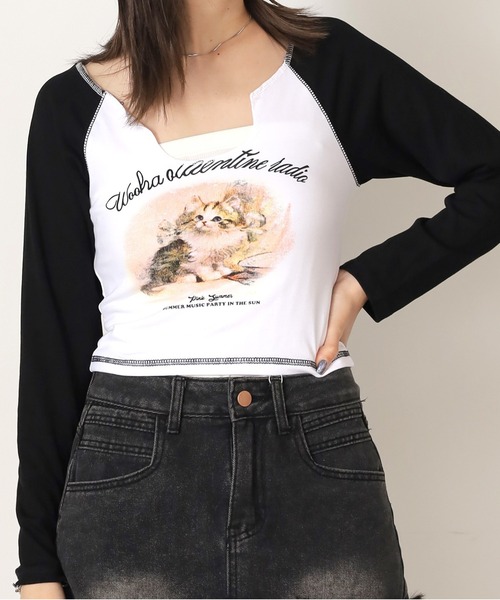 ROOPTOKYO（ループトウキョウ）の「▲CAT RAGLAN SLEEVE LONG T-shirt / キャットラグランスリーブT（Tシャツ/カットソー・レディース・ピンク/ブラック/ライトブラウン・S/M/L）」の12枚目の写真
