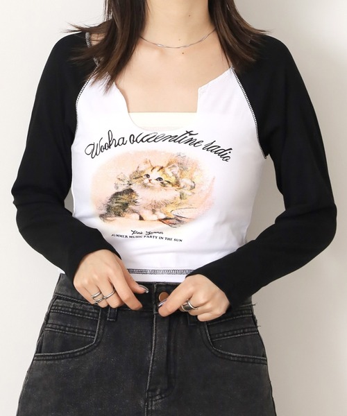 ROOPTOKYO（ループトウキョウ）の「▲CAT RAGLAN SLEEVE LONG T-shirt / キャットラグランスリーブT（Tシャツ/カットソー・レディース・ピンク/ブラック/ライトブラウン・S/M/L）」の13枚目の写真