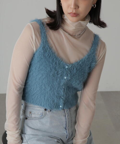 FREE'S MART（フリーズマート）の「◆フロントボタンシャギービスチェ（ベスト・レディース・ホワイト/ブルー/ネイビー/ブラック・FREE）」の4枚目の写真