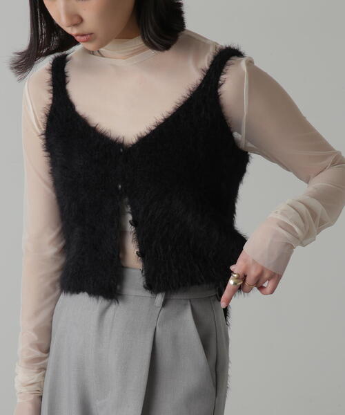 FREE'S MART（フリーズマート）の「◆フロントボタンシャギービスチェ（ベスト・レディース・ホワイト/ブルー/ネイビー/ブラック・FREE）」の2枚目の写真