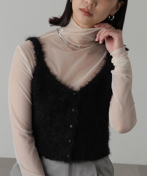 FREE'S MART（フリーズマート）の「◆フロントボタンシャギービスチェ（ベスト・レディース・ホワイト/ブルー/ネイビー/ブラック・FREE）」の7枚目の写真