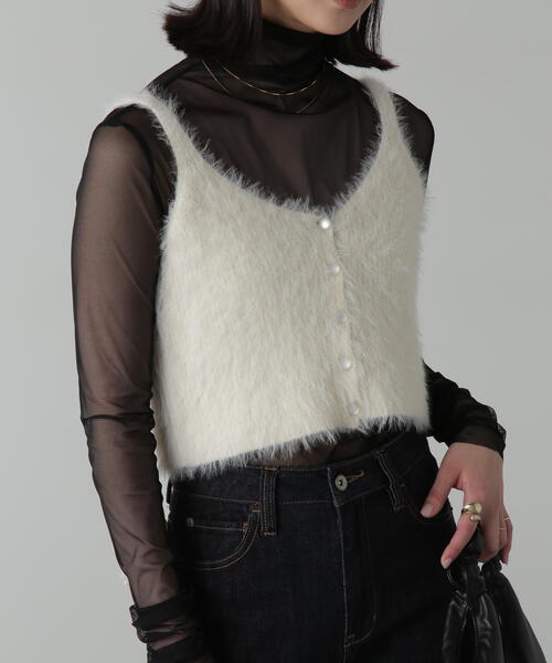 FREE'S MART（フリーズマート）の「◆フロントボタンシャギービスチェ（ベスト・レディース・ホワイト/ブルー/ネイビー/ブラック・FREE）」の16枚目の写真