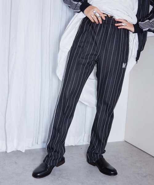 Needles ブラック ストライプ パンツ 新品タグ付き Needles/別注 Track Pant-Poly Smooth Black×White｜Daytona