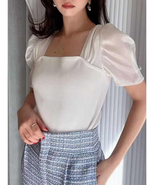 RESEXXY（リゼクシー）の「バックヨークシアースリーブニットトップス（ニット/セーター・レディース・ブルー/ホワイト/ブラック・FREE）」の2枚目の写真