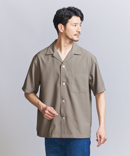 BEAUTY&YOUTH UNITED ARROWS（ビューティーアンドユースユナイテッドアローズ）の「【WEB限定 WARDROBE SMART】テック シアサッカー オープンカラー シャツ（シャツ/ブラウス・メンズ・ベージュ/ネイビー/ブラック・S/M/L/XL）」の2枚目の写真