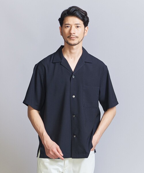 BEAUTY&YOUTH UNITED ARROWS（ビューティーアンドユースユナイテッドアローズ）の「【WEB限定 WARDROBE SMART】テック シアサッカー オープンカラー シャツ（シャツ/ブラウス・メンズ・ベージュ/ネイビー/ブラック・S/M/L/XL）」の3枚目の写真
