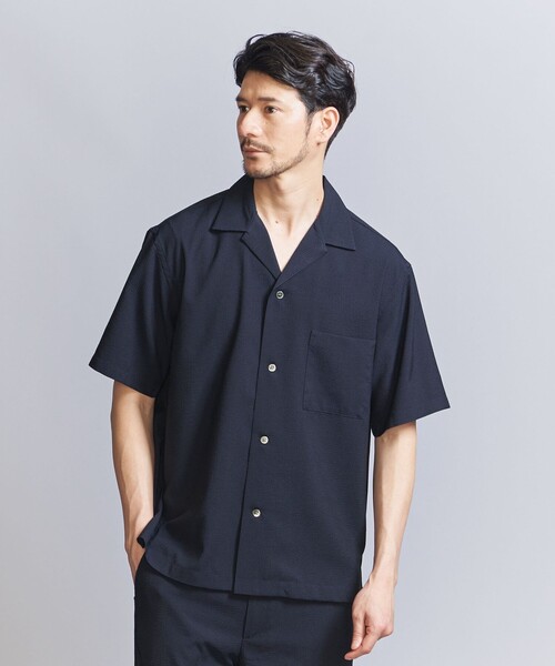 BEAUTY&YOUTH UNITED ARROWS（ビューティーアンドユースユナイテッドアローズ）の「【WEB限定 WARDROBE SMART】テック シアサッカー オープンカラー シャツ（シャツ/ブラウス・メンズ・ベージュ/ネイビー/ブラック・S/M/L/XL）」の4枚目の写真