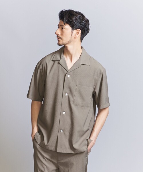 BEAUTY&YOUTH UNITED ARROWS（ビューティーアンドユースユナイテッドアローズ）の「【WEB限定 WARDROBE SMART】テック シアサッカー オープンカラー シャツ（シャツ/ブラウス・メンズ・ベージュ/ネイビー/ブラック・S/M/L/XL）」の10枚目の写真
