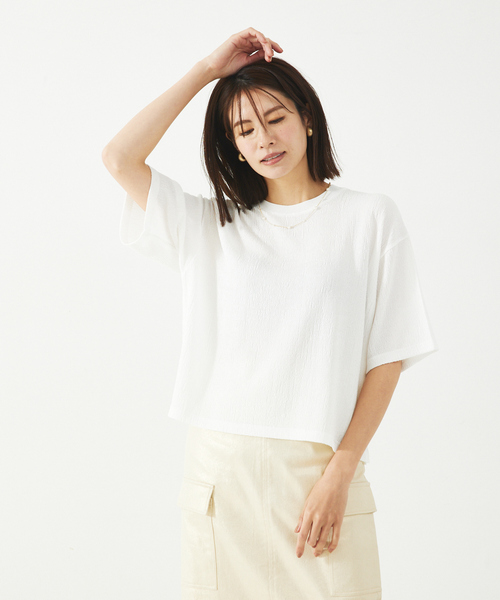 abahouse mavie（アバハウスマヴィ）の「楊柳半袖Tシャツ（Tシャツ/カットソー・レディース・ホワイト/ブラック/セージグリーン・フリー）」の6枚目の写真