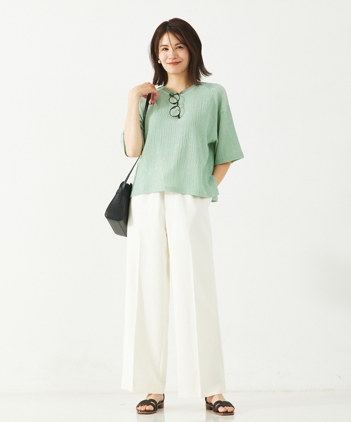 abahouse mavie（アバハウスマヴィ）の「楊柳半袖Tシャツ（Tシャツ/カットソー・レディース・ホワイト/ブラック/セージグリーン・フリー）」の9枚目の写真