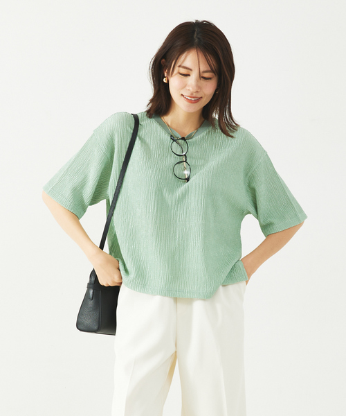 abahouse mavie（アバハウスマヴィ）の「楊柳半袖Tシャツ（Tシャツ/カットソー・レディース・ホワイト/ブラック/セージグリーン・フリー）」の11枚目の写真