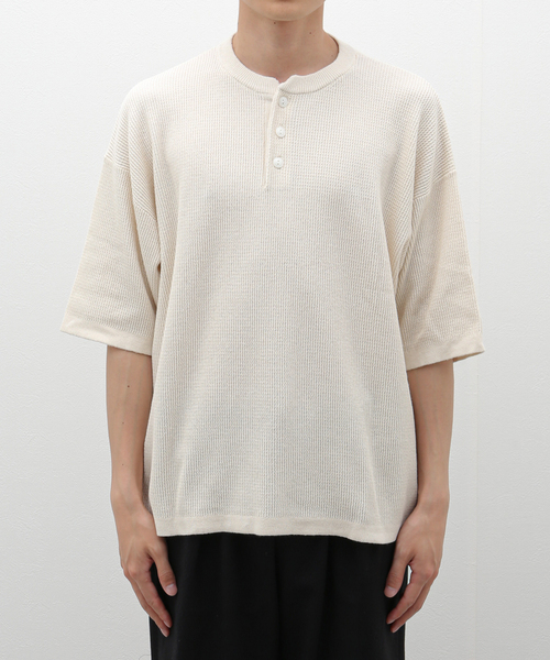 Healthknit(ヘルスニット)の「Healthknit / ヘルスニット ヘンリーネック ニットソー(ニット/セーター・メンズ・ブラック/アイボリー・SMALL/MEDIUM)」の4枚目の写真