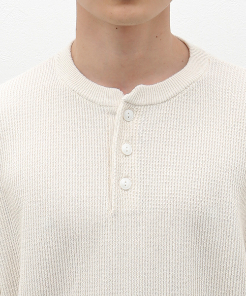 Healthknit(ヘルスニット)の「Healthknit / ヘルスニット ヘンリーネック ニットソー(ニット/セーター・メンズ・ブラック/アイボリー・SMALL/MEDIUM)」の7枚目の写真
