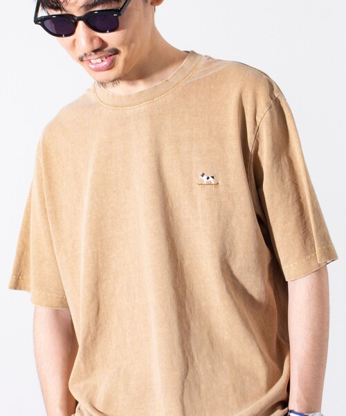 GLOSTER（グロスター）の「【GLOSTER/グロスター】フレンチブルドッグ刺繍 ピグメントTシャツ ワンポイント（Tシャツ/カットソー・メンズ・ネイビー/グレイッシュベージュ/ベージュ/チャコールグレー・S/XL/L/M）」の2枚目の写真