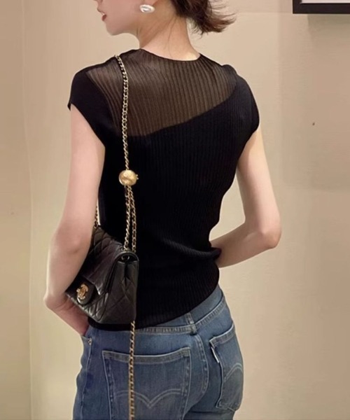 H.TOKYO（エイチトウキョウ）の「シアー ハイネックリブニット トップス（ニット/セーター・レディース・ホワイト/ブラック/ベージュ・FREE）」の4枚目の写真