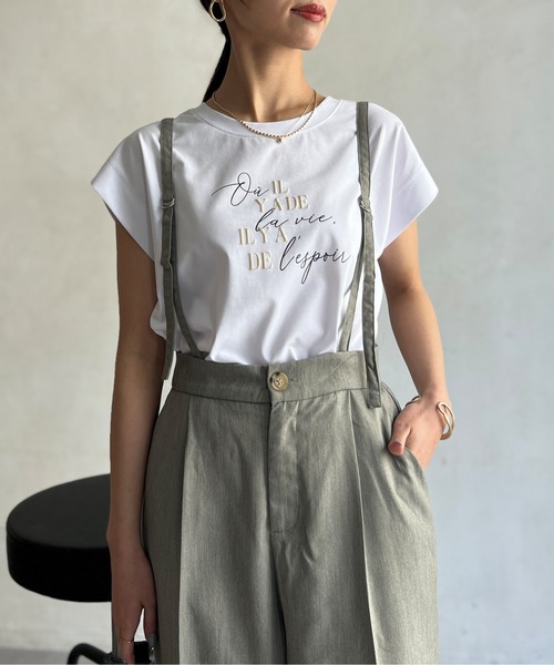 Chez toi(シェトワ)の「接触冷感フレンチスリーブロゴT(Tシャツ/カットソー・レディース・ネイビー/グレイッシュベージュ/オリーブ/オフホワイト・FREE)」の7枚目の写真