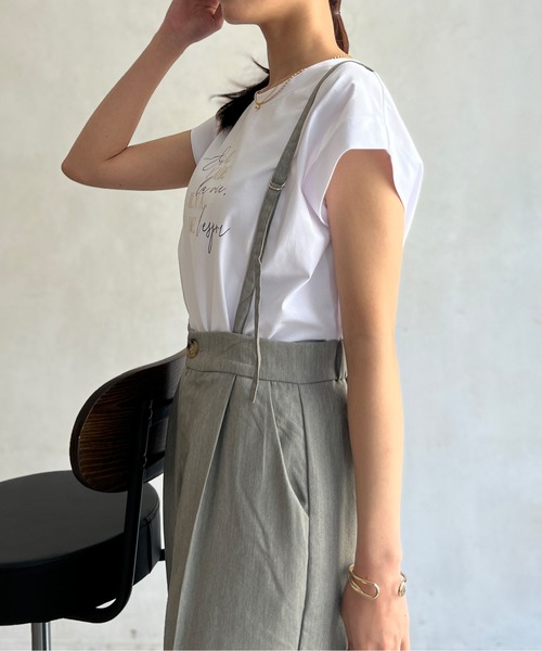 Chez toi(シェトワ)の「接触冷感フレンチスリーブロゴT(Tシャツ/カットソー・レディース・ネイビー/グレイッシュベージュ/オリーブ/オフホワイト・FREE)」の11枚目の写真