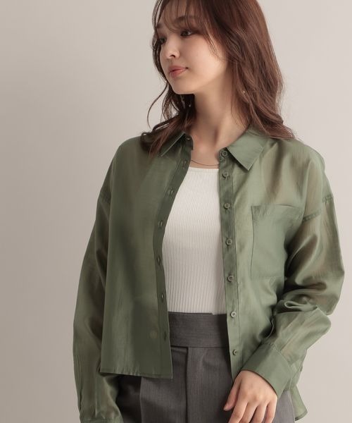 Andemiu(アンデミュウ)の「シアーショートシャツ126033(シャツ/ブラウス・レディース・グリーン/ライトブラウン/オフホワイト・FREE)」の8枚目の写真