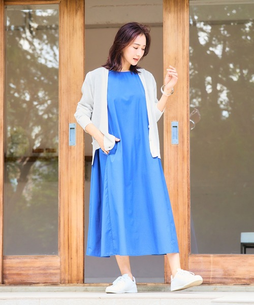 CROSS FUNCTION（クロスファンクション）の「《洗える・シワになりにくい・乾燥機OK》シアーVネックカーディガン【CF/クロスファンクション】（カーディガン/ボレロ・レディース・ブラック/サックスブルー/杢グレー/オフホワイト/ライトグリーン/ネイビー・M/L/LL）」の22枚目の写真