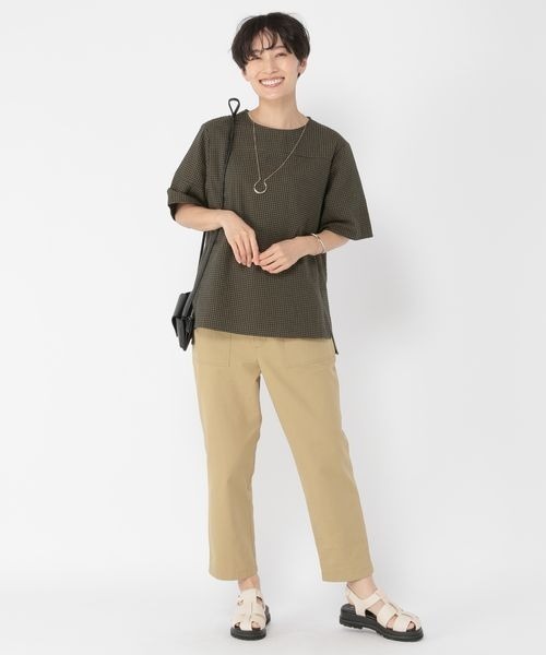 ブラウス シャツ 「ウタオ」ギンガムサッカーブラウス レディース セール】《ウタオ》ギンガムサッカーブラウス（シャツ/ブラウス
