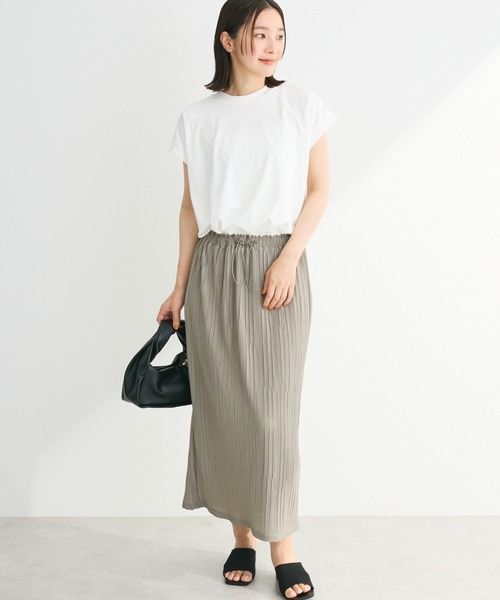 Green　Parks（グリーンパークス）の「プリーツドッキングフレンチワンピース（ワンピース・レディース・カーキ/グレイッシュベージュ/ダークグレー・FREE）」の3枚目の写真