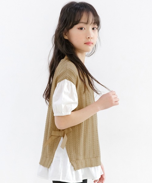 Bee des Bee(ビーデスビー)の「ベスト重ね着風 半袖シャツトップス(Tシャツ/カットソー・キッズ・オレンジ/チャコール/ブラック/ベージュ・110cm/100cm/120cm/150cm/140cm/130cm)」の3枚目の写真