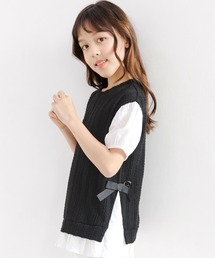 Bee des Bee | ベスト重ね着風 半袖シャツトップス(Tシャツ/カットソー)