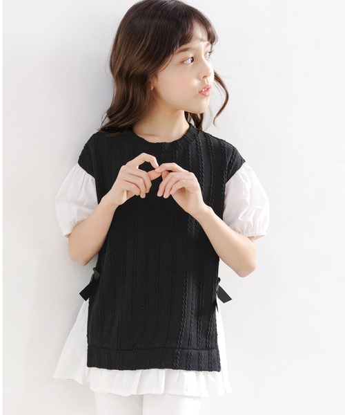 Bee des Bee(ビーデスビー)の「ベスト重ね着風 半袖シャツトップス(Tシャツ/カットソー・キッズ・オレンジ/チャコール/ブラック/ベージュ・110cm/100cm/120cm/150cm/140cm/130cm)」の16枚目の写真