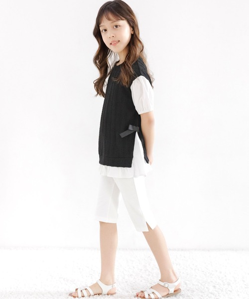 Bee des Bee(ビーデスビー)の「ベスト重ね着風 半袖シャツトップス(Tシャツ/カットソー・キッズ・オレンジ/チャコール/ブラック/ベージュ・110cm/100cm/120cm/150cm/140cm/130cm)」の17枚目の写真