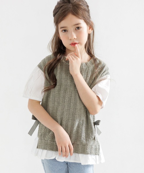 Bee des Bee(ビーデスビー)の「ベスト重ね着風 半袖シャツトップス(Tシャツ/カットソー・キッズ・オレンジ/チャコール/ブラック/ベージュ・110cm/100cm/120cm/150cm/140cm/130cm)」の9枚目の写真
