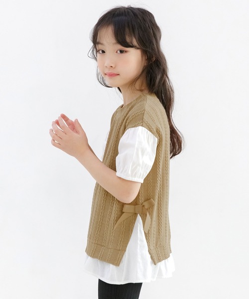 Bee des Bee(ビーデスビー)の「ベスト重ね着風 半袖シャツトップス(Tシャツ/カットソー・キッズ・オレンジ/チャコール/ブラック/ベージュ・110cm/100cm/120cm/150cm/140cm/130cm)」の12枚目の写真