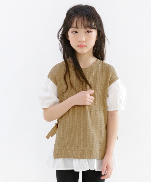 Bee des Bee(ビーデスビー)の「ベスト重ね着風 半袖シャツトップス(Tシャツ/カットソー・キッズ・オレンジ/チャコール/ブラック/ベージュ・110cm/100cm/120cm/150cm/140cm/130cm)」の13枚目の写真