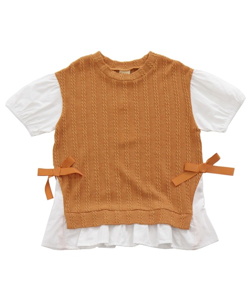 Bee des Bee(ビーデスビー)の「ベスト重ね着風 半袖シャツトップス(Tシャツ/カットソー・キッズ・オレンジ/チャコール/ブラック/ベージュ・110cm/100cm/120cm/150cm/140cm/130cm)」の6枚目の写真