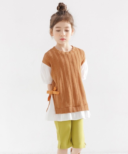 Bee des Bee(ビーデスビー)の「ベスト重ね着風 半袖シャツトップス(Tシャツ/カットソー・キッズ・オレンジ/チャコール/ブラック/ベージュ・110cm/100cm/120cm/150cm/140cm/130cm)」の7枚目の写真