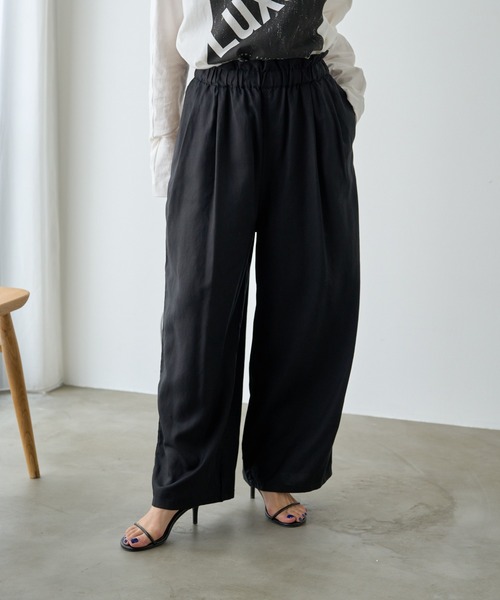 PUAL CE CIN(ピュアルセシン)の「麻テンセルツイルウエストフリルパンツ(その他パンツ・レディース・ブラック/ベージュ/ブラウン系・FREE)」の3枚目の写真