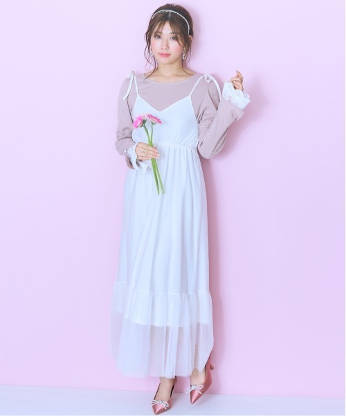 marun（マルン）の「＜大きいサイズ＞ チュールキャミワンピース marun（ワンピース・レディース・ピンク/アイボリー系/ブラック・LL/3L/4L/5L/L）」の3枚目の写真