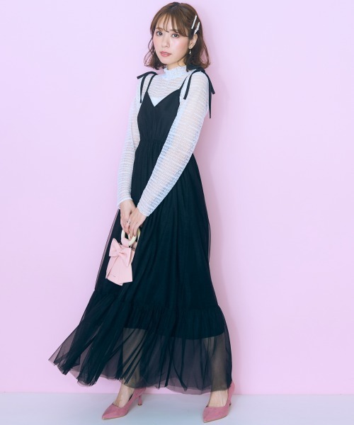 marun（マルン）の「＜大きいサイズ＞ チュールキャミワンピース marun（ワンピース・レディース・ピンク/アイボリー系/ブラック・LL/3L/4L/5L/L）」の16枚目の写真
