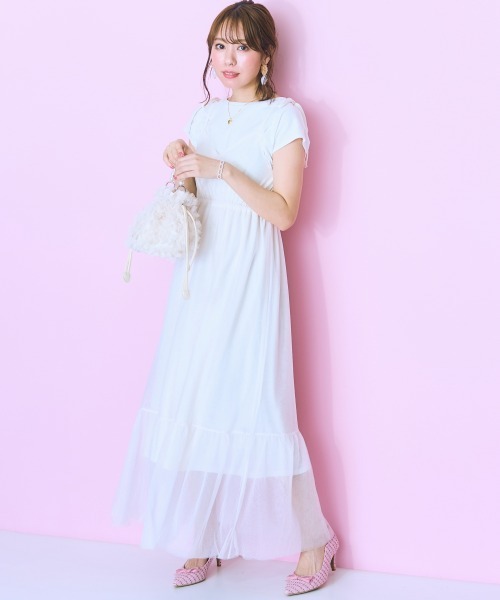 marun（マルン）の「＜大きいサイズ＞ チュールキャミワンピース marun（ワンピース・レディース・ピンク/アイボリー系/ブラック・LL/3L/4L/5L/L）」の5枚目の写真