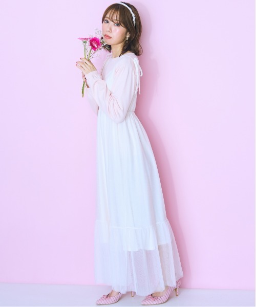 marun（マルン）の「＜大きいサイズ＞ チュールキャミワンピース marun（ワンピース・レディース・ピンク/アイボリー系/ブラック・LL/3L/4L/5L/L）」の6枚目の写真