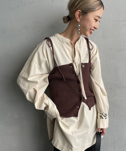 By/m（バイエム）の「[By/m/バイエム] マルチWAY フロントボタン リブニットビスチェ（キャミソール・レディース・ブラック/グレー/ブラウン/ベージュ・F）」の4枚目の写真