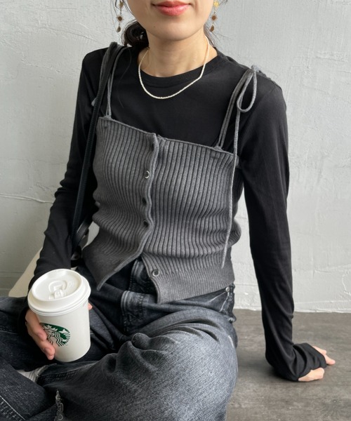 By/m（バイエム）の「[By/m/バイエム] マルチWAY フロントボタン リブニットビスチェ（キャミソール・レディース・ブラック/グレー/ブラウン/ベージュ・F）」の3枚目の写真