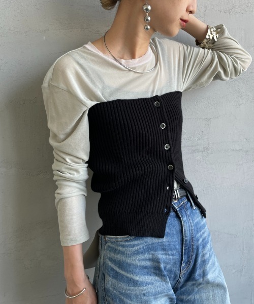 By/m（バイエム）の「[By/m/バイエム] マルチWAY フロントボタン リブニットビスチェ（キャミソール・レディース・ブラック/グレー/ブラウン/ベージュ・F）」の2枚目の写真