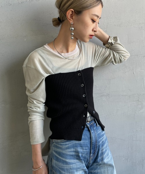 By/m（バイエム）の「[By/m/バイエム] マルチWAY フロントボタン リブニットビスチェ（キャミソール・レディース・ブラック/グレー/ブラウン/ベージュ・F）」の22枚目の写真