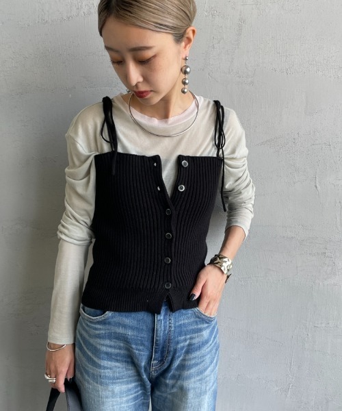 By/m（バイエム）の「[By/m/バイエム] マルチWAY フロントボタン リブニットビスチェ（キャミソール・レディース・ブラック/グレー/ブラウン/ベージュ・F）」の6枚目の写真
